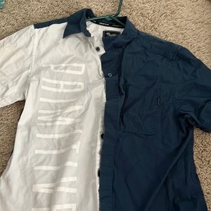 two color navy and white primitive shirt